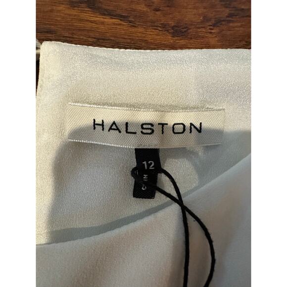 Halston Heritage Women’s Flowy Asymmetric Drape Dress Ivory Sz 12 NWT Chic - Picture 7 of 10